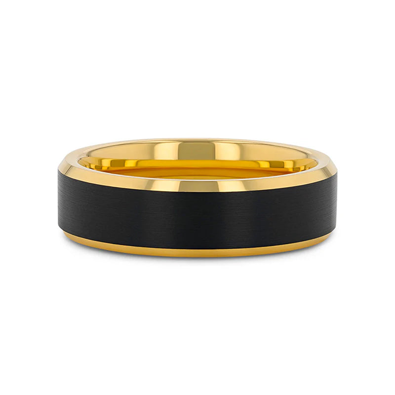 Tungsten Polished Beveled Ring with Brushed Black Center