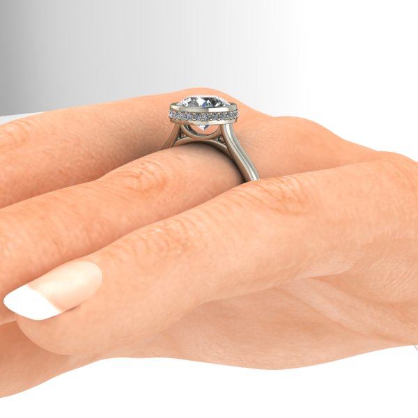 2 Carat Bezel Engagement Ring with Hidden Halo