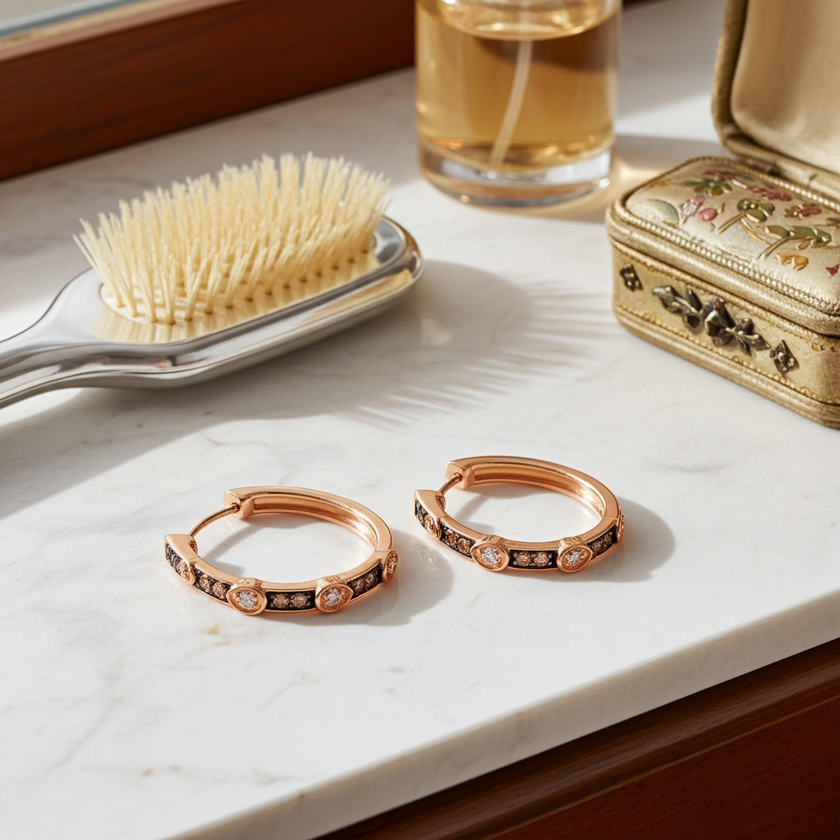 Exquisite LeVian Chocolate and Vanilla Diamond Earrings in 14K Strawberry Gold®