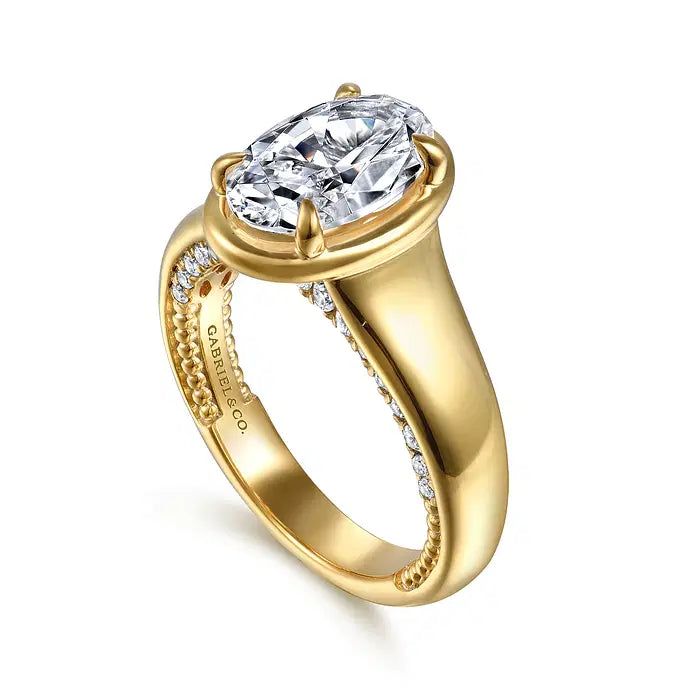 Ettie - 14K Yellow Gold Bezel Prong Oval Diamond Engagement Ring