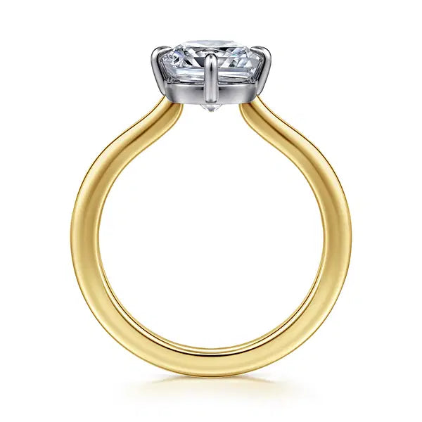 14K White-Yellow Gold Elongated Cushion Compass Prong Solitaire Diamond Engagement Ring