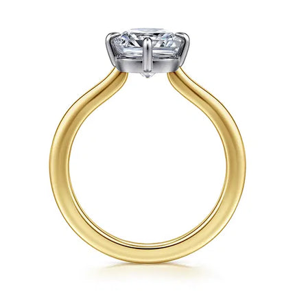 14K White-Yellow Gold Elongated Cushion Compass Prong Solitaire Diamond Engagement Ring