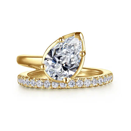 14K Yellow Gold Bezel Prong Pear Shape Wrap Engagement Ring