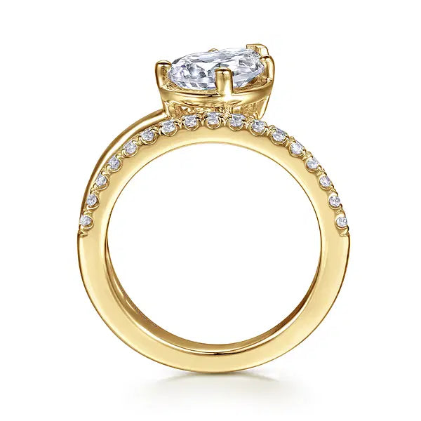 14K Yellow Gold Bezel Prong Pear Shape Wrap Engagement Ring