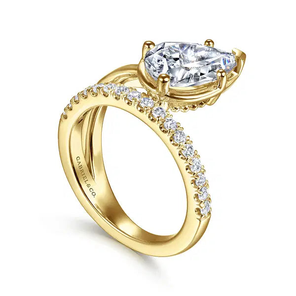 14K Yellow Gold Bezel Prong Pear Shape Wrap Engagement Ring