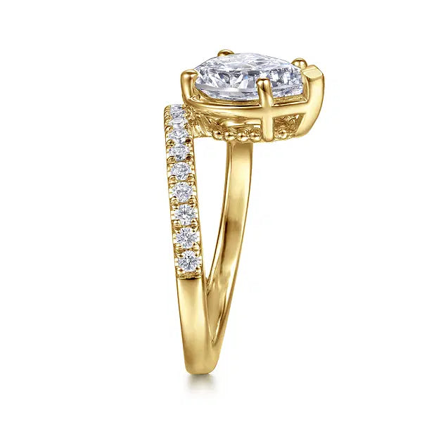 14K Yellow Gold Bezel Prong Pear Shape Wrap Engagement Ring