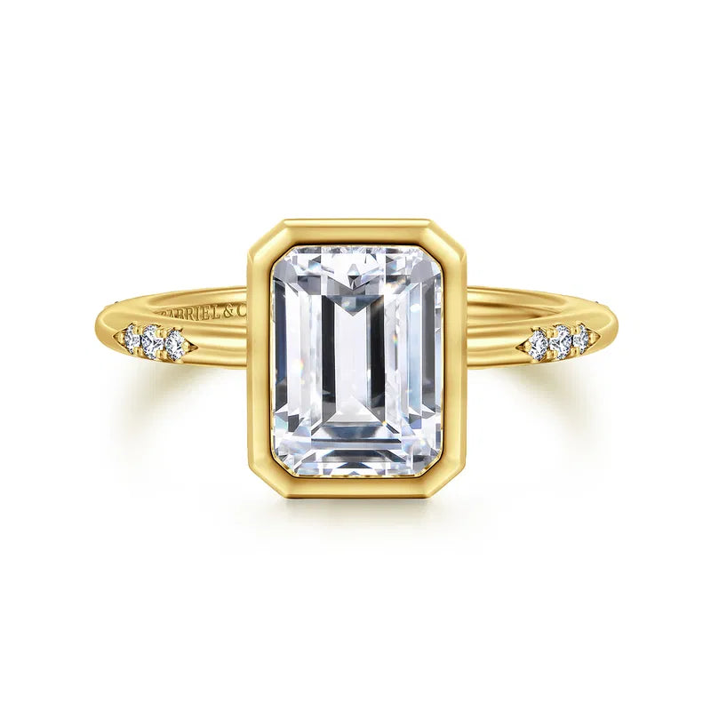 Aspen - 14K Yellow Gold Bezel Emerald Cut Diamond Engagement Ring