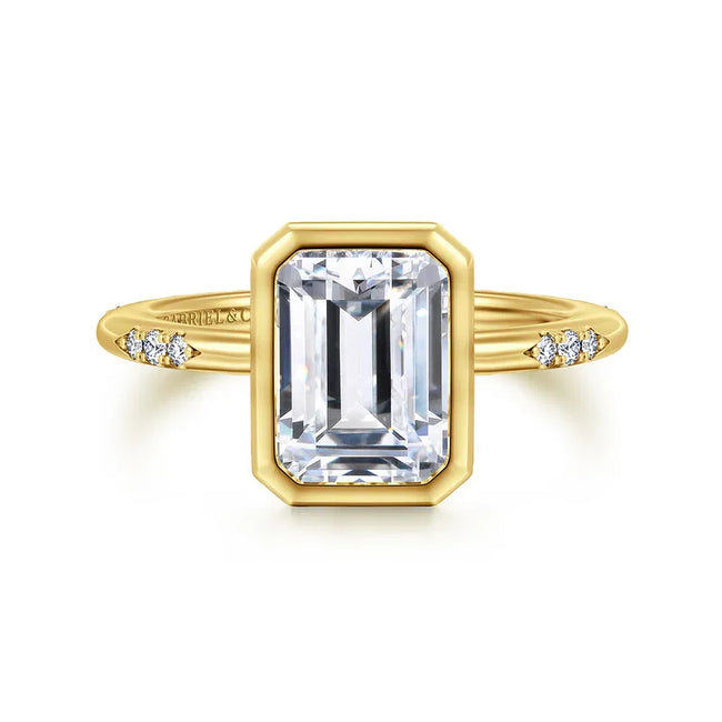 Aspen - 14K Yellow Gold Bezel Emerald Cut Diamond Engagement Ring