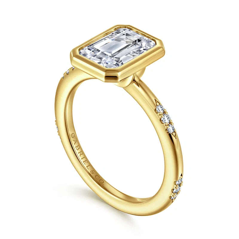 Aspen - 14K Yellow Gold Bezel Emerald Cut Diamond Engagement Ring