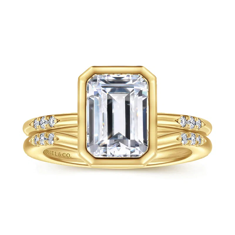 Aspen - 14K Yellow Gold Bezel Emerald Cut Diamond Engagement Ring