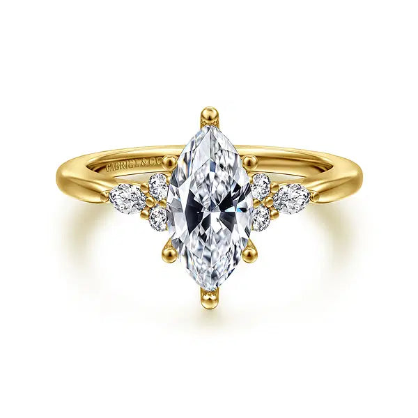 14K Yellow Gold Marquise Shape Diamond Engagement Ring