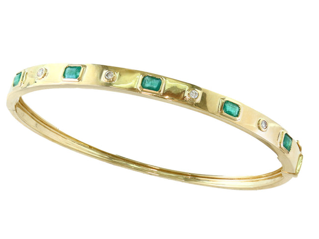 Bold and Modern Bezel Set Emerald & Diamond Effy Bangle Bracelet in 14k