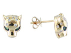 Cartier Inspired Diamond and Tsavorite Panther EFFY Stud Earrings in 14K