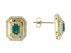 Shimmering Octagon Shaped Emerald & Diamond Halo EFFY Earrings in 14K