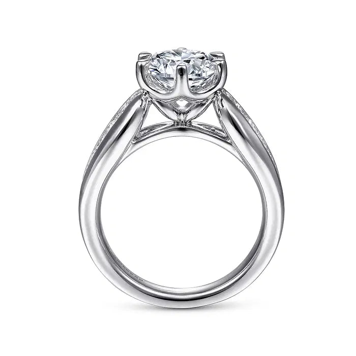 14K White Gold Wide Band Round Diamond Engagement Ring