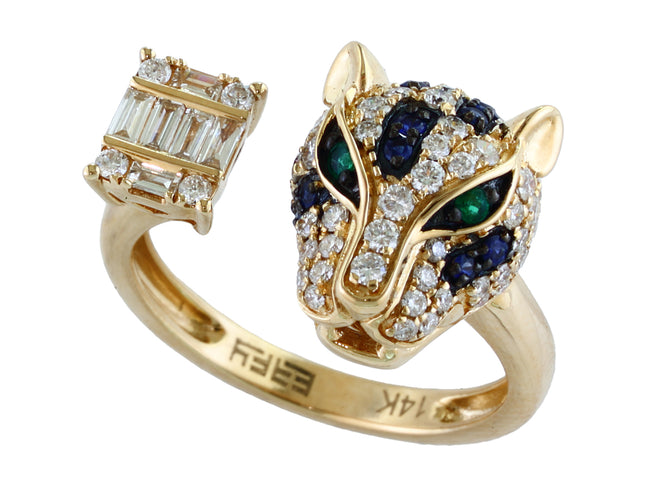 Toi et Moi EFFY Diamond Emerald Sapphire Panther Ring with Emerald Eyes in 14K