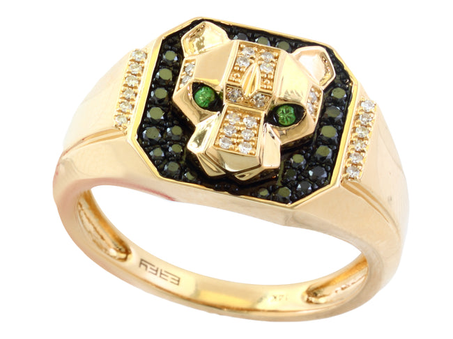 EFFY Signet Panther Ring with Black Diamonds & Emerald Eyes in 14K