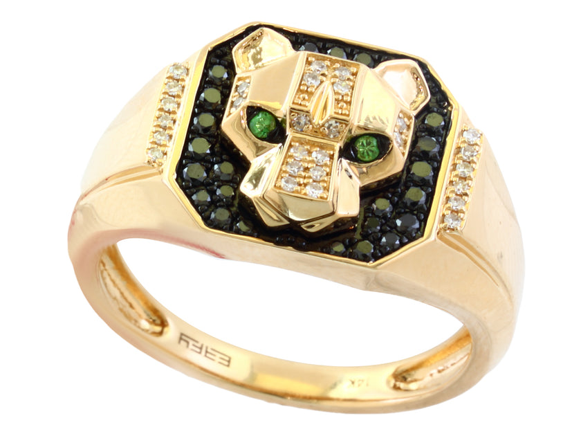 EFFY Signet Panther Ring with Black Diamonds & Emerald Eyes in 14K