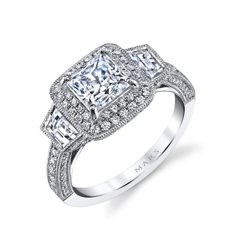 Diamond Engagement Ring 0.76 ct rd 0.51 ct Trapezoids