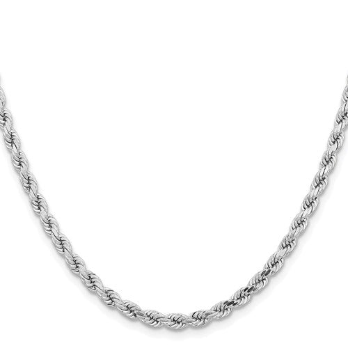 14K White Gold Solid 22 inch 4.25mm Diamond-cut Rope with Lobster Clasp Chain