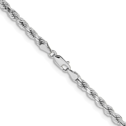 14K White Gold Solid 22 inch 4.25mm Diamond-cut Rope with Lobster Clasp Chain