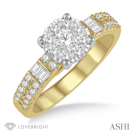 Pristine Round and Baguette Diamond Lovebright Engagement Ring in 14K Gold | Gemma's Jewelers