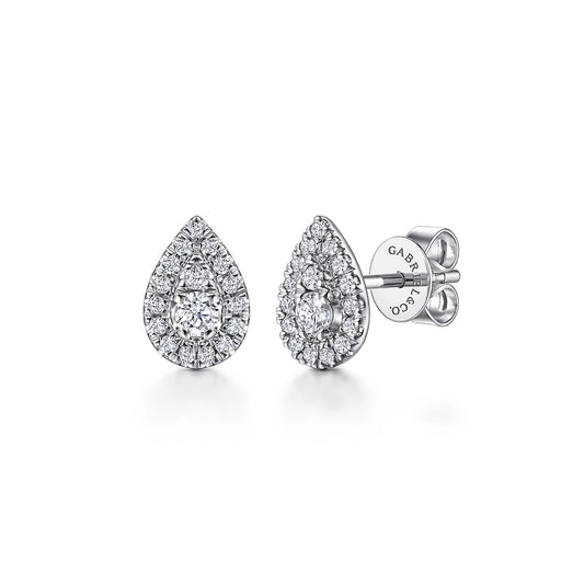 14K White Gold Diamond Pear Shape Pave Stud Earrings