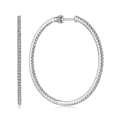 14K White Gold French Pave Round Inside Out Diamond Hoop Earrings