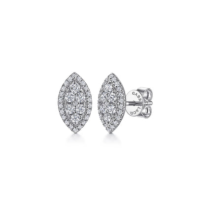 14K White Gold Pave Diamond Marquise Shape Stud Earrings