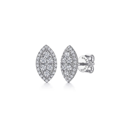 14K White Gold Pave Diamond Marquise Shape Stud Earrings