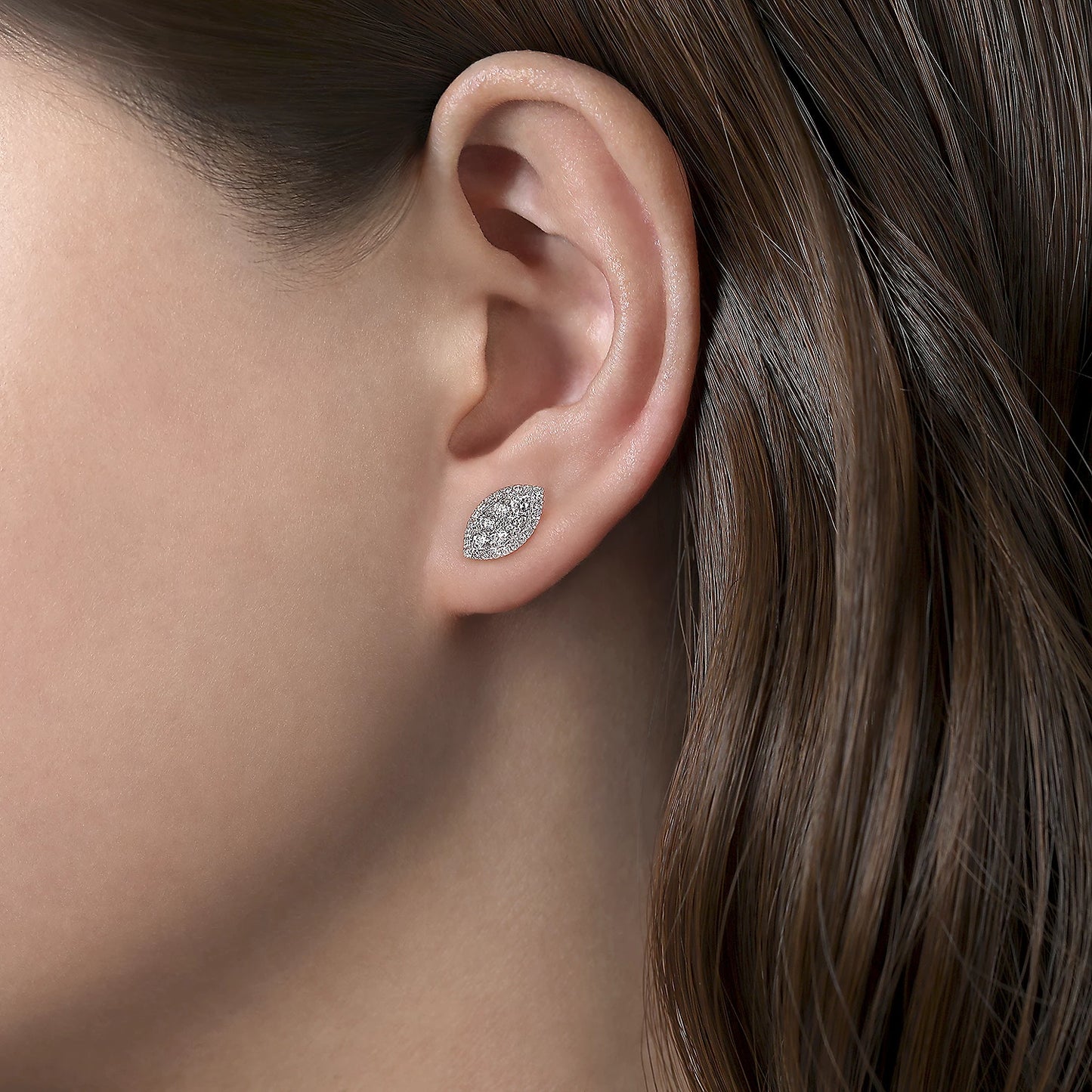 14K White Gold Pave Diamond Marquise Shape Stud Earrings