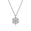 14K White Gold Round Diamond Pendant Necklace with Baguette and Round Hexagonal Halo