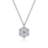 14K White Gold Round Diamond Pendant Necklace with Baguette and Round Hexagonal Halo