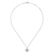 14K White Gold Round Diamond Pendant Necklace with Baguette and Round Hexagonal Halo