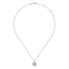 14K White Gold Round Diamond Pendant Necklace with Baguette and Round Hexagonal Halo