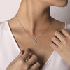 14K White Gold Round Diamond Pendant Necklace with Baguette and Round Hexagonal Halo