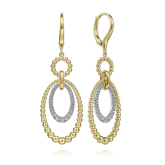 14K White-Yellow Gold Bujukan Diamond Drop Earrings