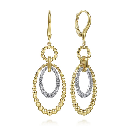 14K White-Yellow Gold Bujukan Diamond Drop Earrings