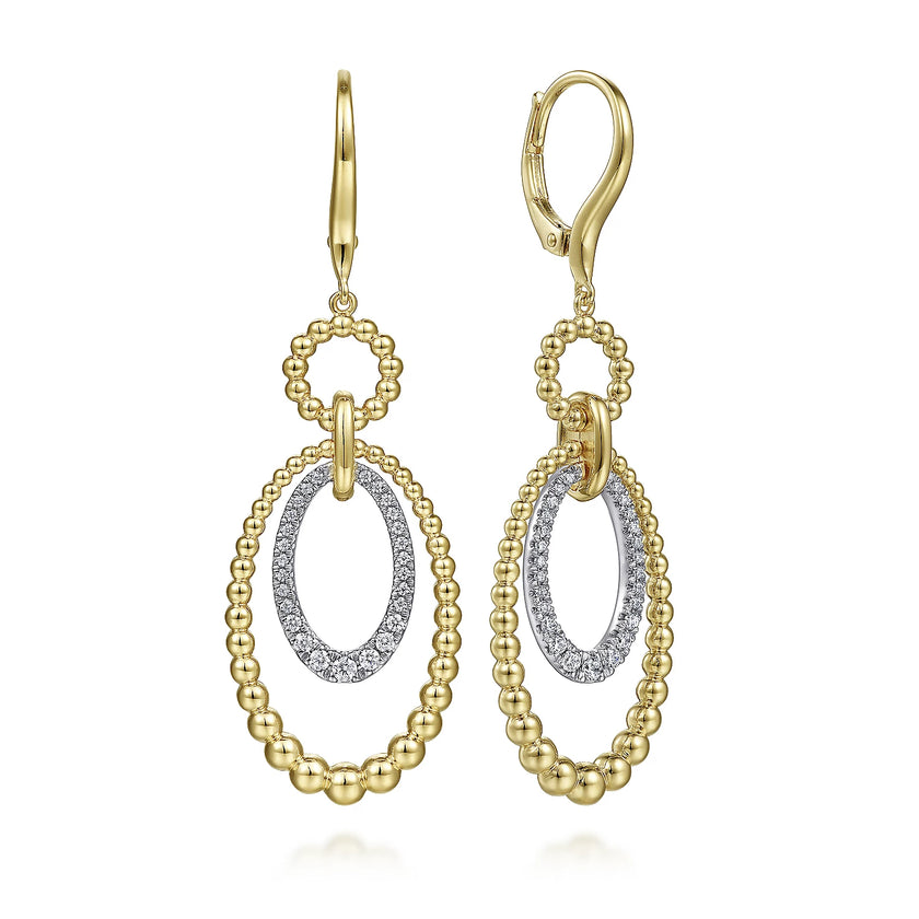 14K White-Yellow Gold Bujukan Diamond Drop Earrings