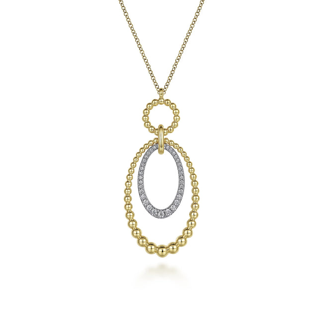 14K White-Yellow Gold Bujukan Diamond Oval Pendant Necklace in size 17 5 inch