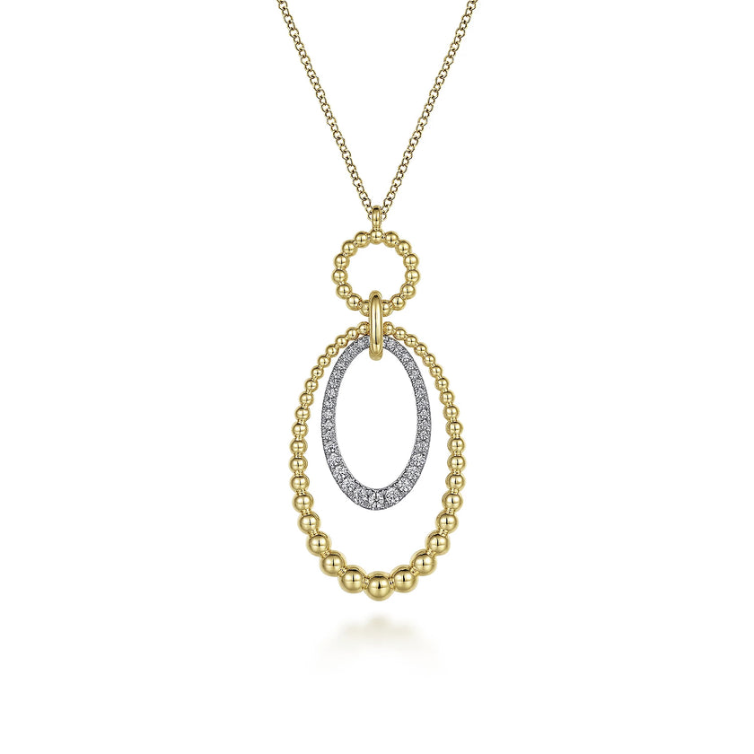 14K White-Yellow Gold Bujukan Diamond Oval Pendant Necklace in size 17 5 inch