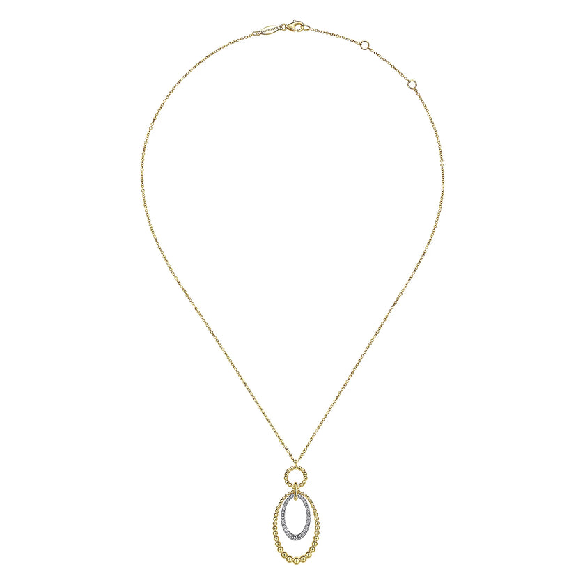 14K White-Yellow Gold Bujukan Diamond Oval Pendant Necklace in size 17 5 inch