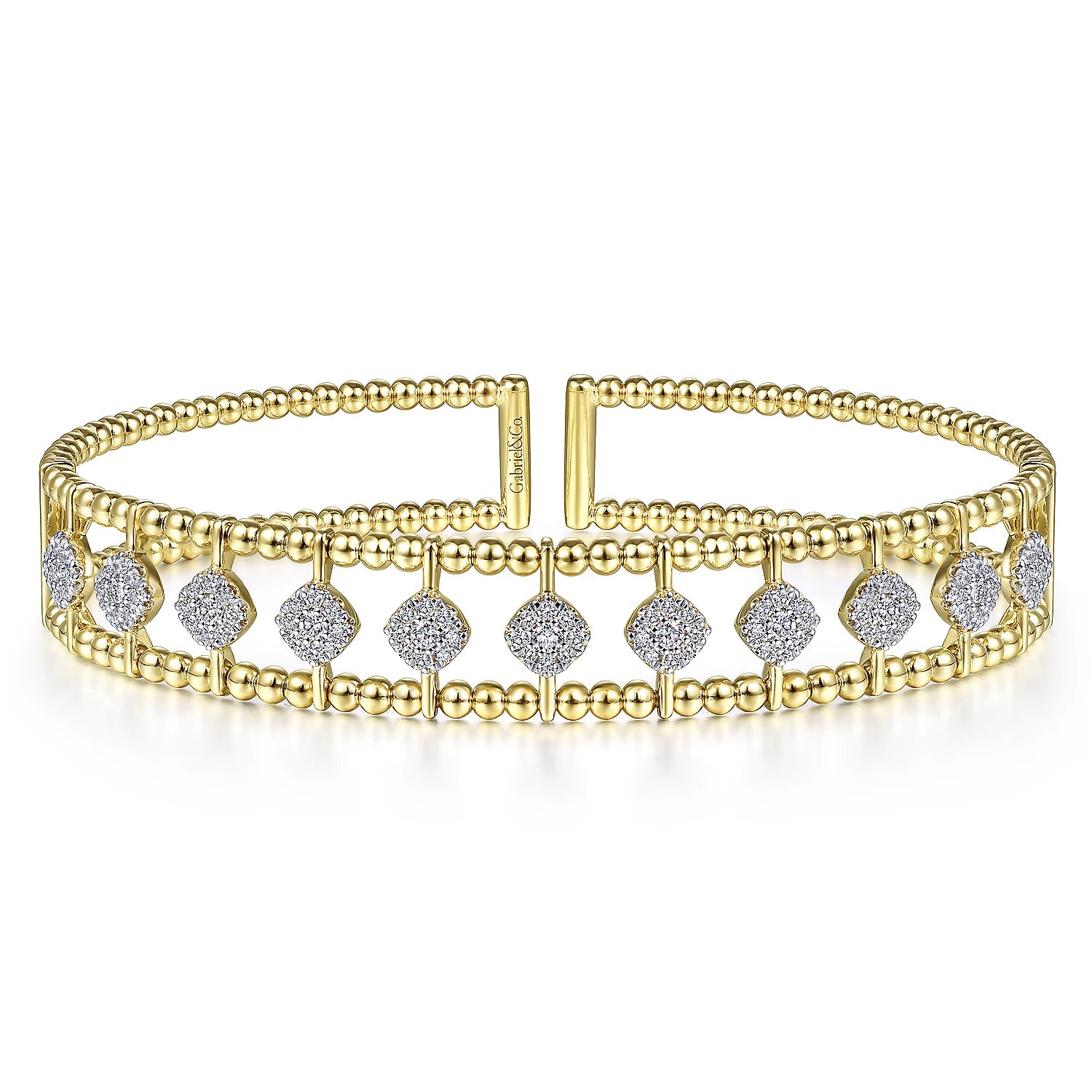 14K Yellow Gold Bujukan Cuff Bracelet with Pave Diamond Connectors