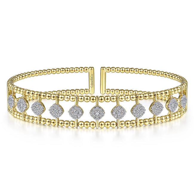 14K Yellow Gold Bujukan Cuff Bracelet with Pave Diamond Connectors