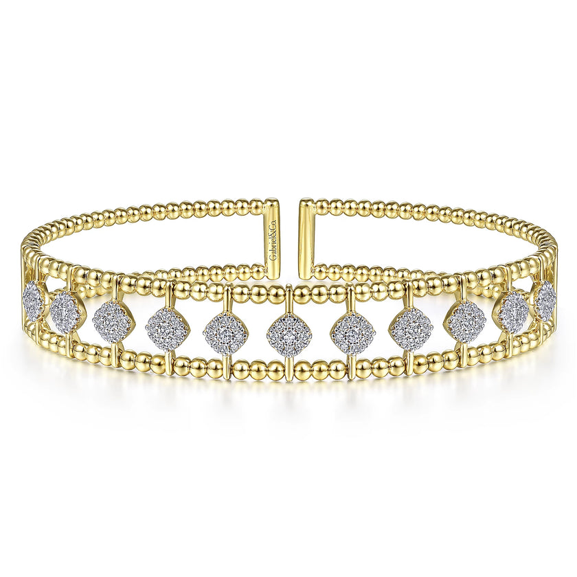 The Bujukan Collection Diamond Cluster Open Hard Cuff Bangle in 14K Yellow