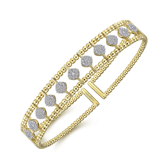 14K Yellow Gold Bujukan Cuff Bracelet with Pave Diamond Connectors