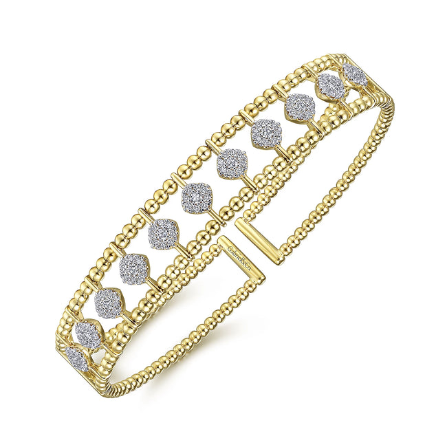 14K Yellow Gold Bujukan Cuff Bracelet with Pave Diamond Connectors