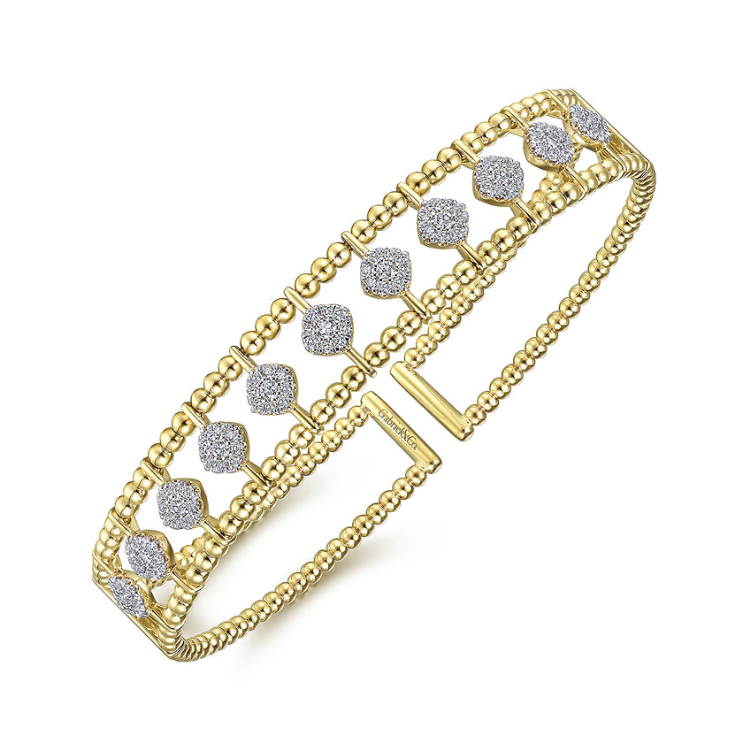 14K Yellow Gold Bujukan Cuff Bracelet with Pave Diamond Connectors