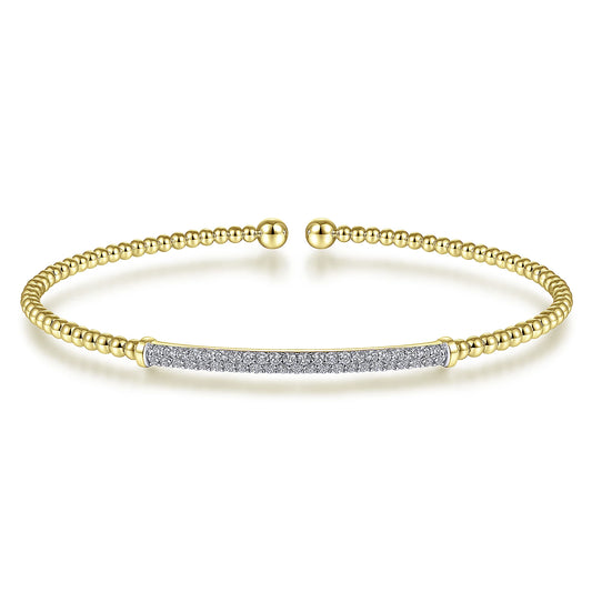 14K Yellow Gold Bujukan Split Cuff Bracelet with Diamond Pave Bar