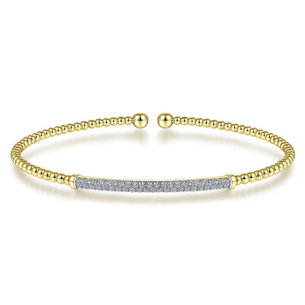 14K Yellow Gold Bujukan Split Cuff Bracelet with Diamond Pave Bar